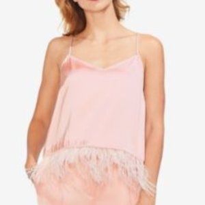 NWT Vince Camuto Women's Soft Satin Feather Detail Chiffon Camisole Tank Top S